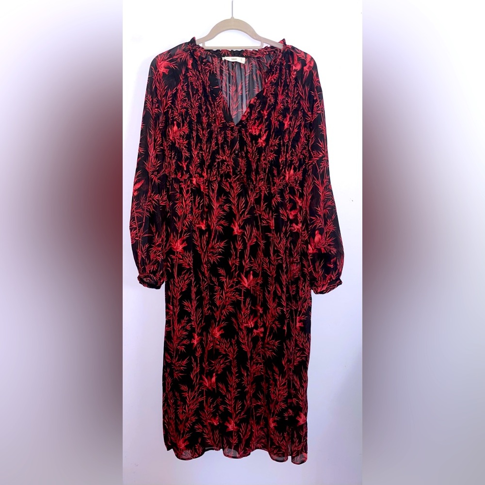 Mango Long-sleeve Bird-print Maxi Dress